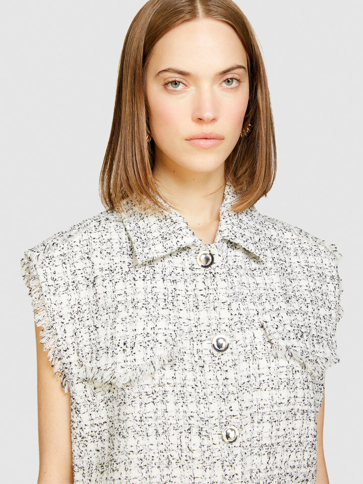 Bouclé vest - women's vests and sleeveless jackets - White | Sisley image number 5